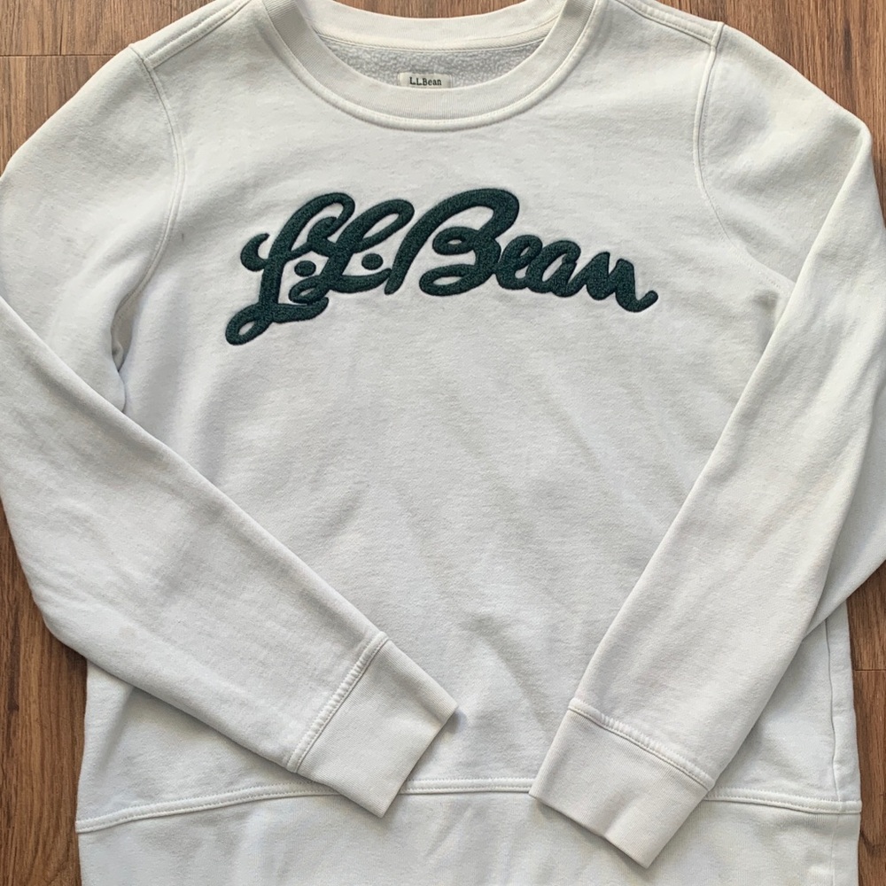 L.L. Bean White Sweatshirt with Green Logo